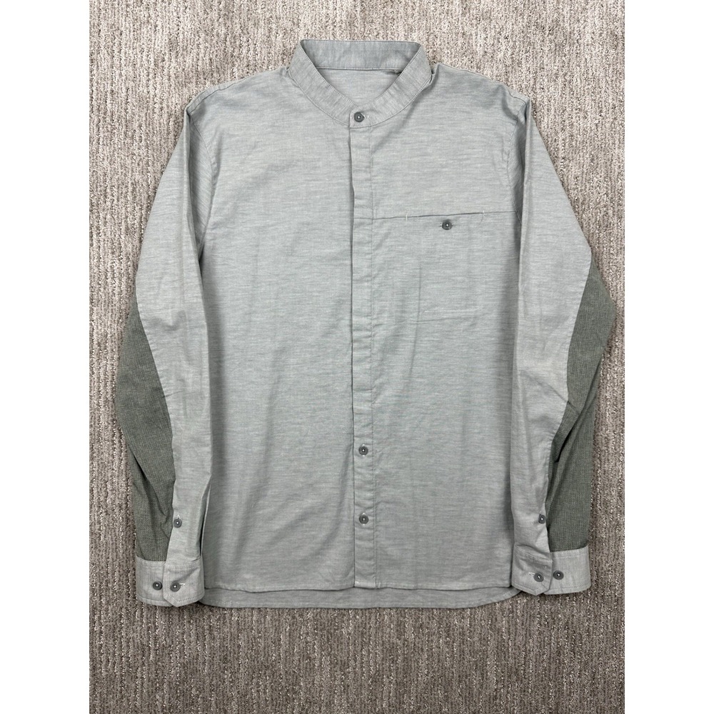 Lululemon Band Collar Stretch Cotton Gray Button Up Collarless Shirt Men's Large